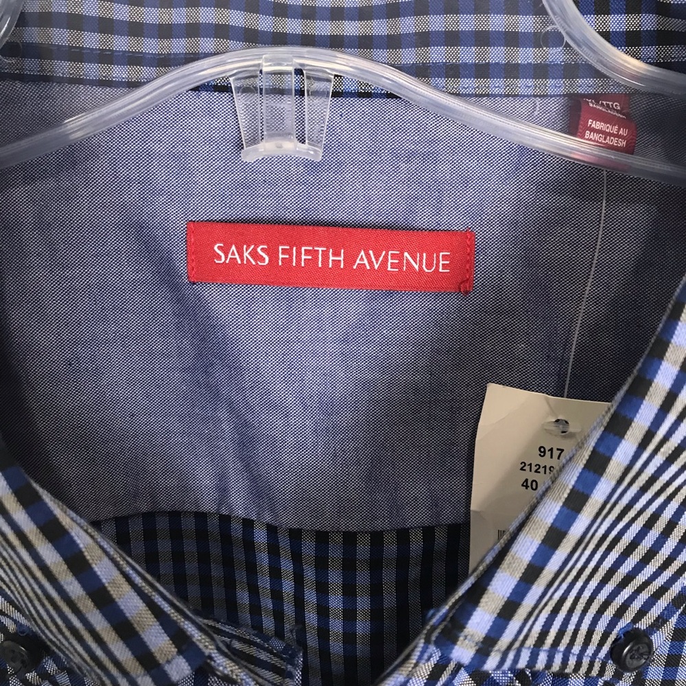 Saks Fifth Avenue men's long blue plaid shirt 2XL - Picture 3 of 7